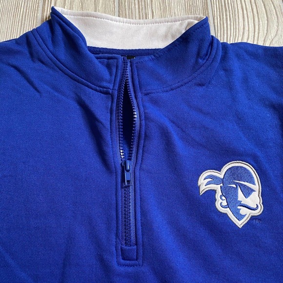 Colosseum Seton Hall Pirates Logo 1/4 Zip Pullover Men’s L Blue Pockets NWT - Picture 2 of 11